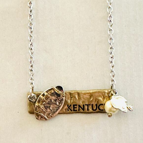 Kentucky Gold & Silver Football Bar Necklace - Picture 3 of 3